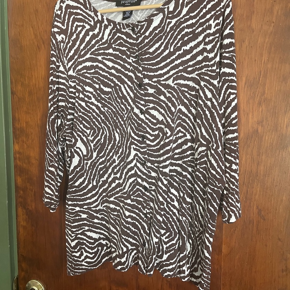 Paraphrase Brown and White Zebra Pattern button front Top